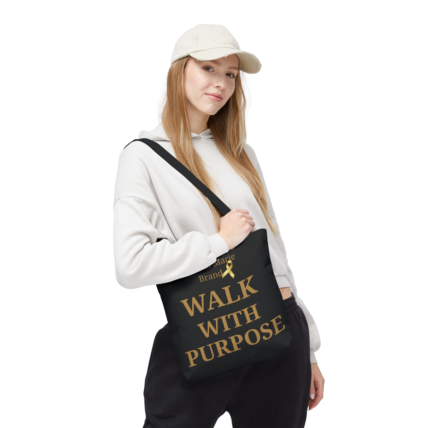 Walk With Purpose Tote Bag — Inspirational Black & Gold Carryall