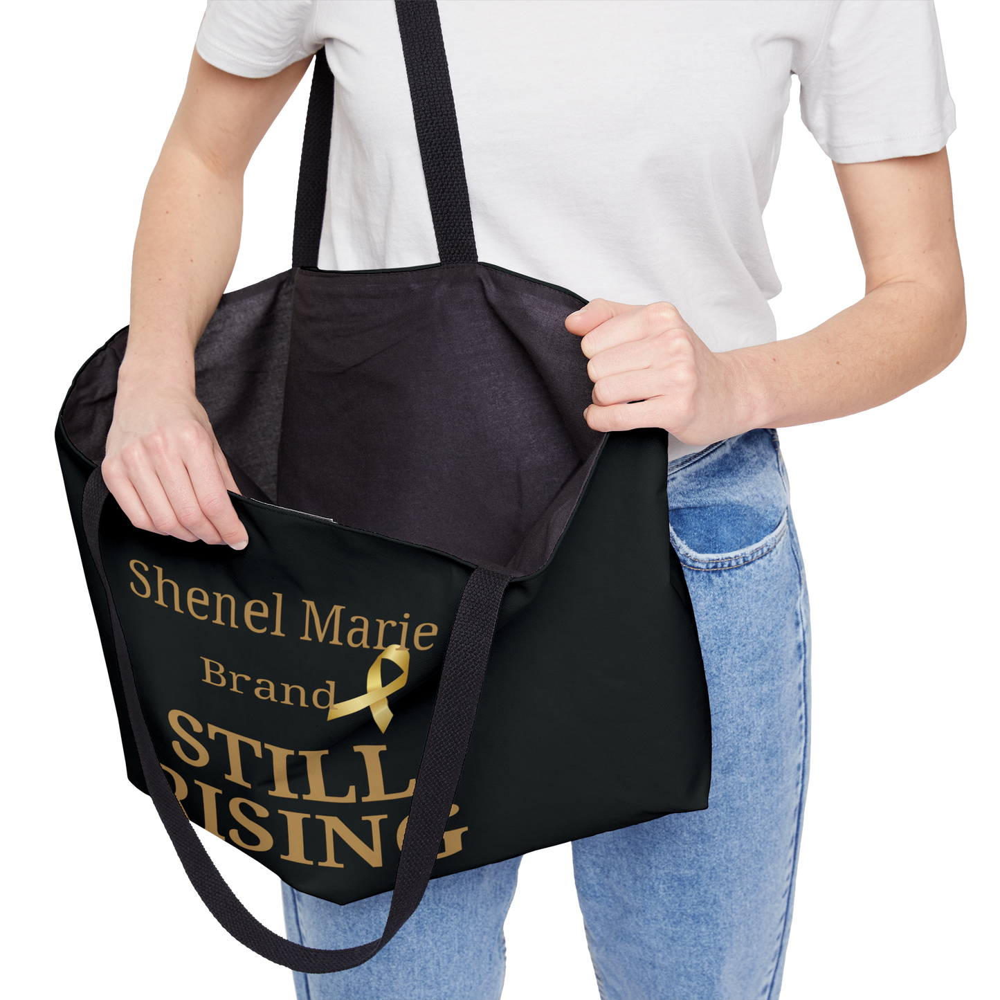 Weekender Tote Bag – "Still Rising" Gold Ribbon Inspirational Travel Tote