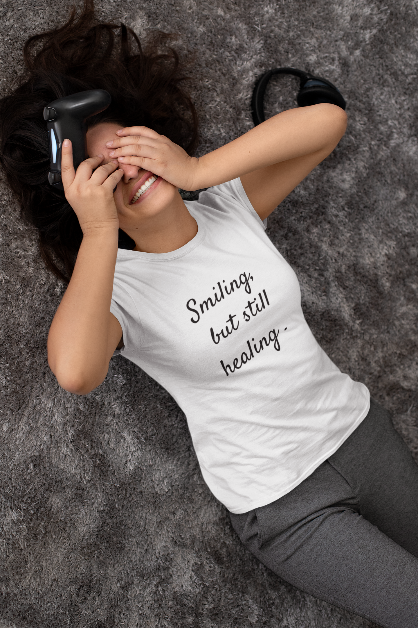 Healing Message Unisex Tee - "Smiling, but still healing"